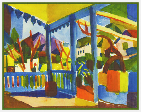 Country House Terrace St. Germain by Expressionist Artist August Macke Counted Cross Stitch Pattern