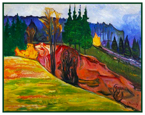 A Norwegian View Landscape by Symbolist Artist Edvard Munch Counted Cross Stitch Chart Pattern DIGITAL DOWNLOAD
