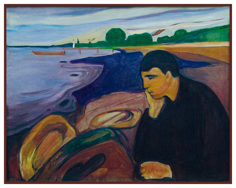 Melancholy Man at The Shore by Symbolist Artist Edvard Munch Counted Cross Stitch Pattern