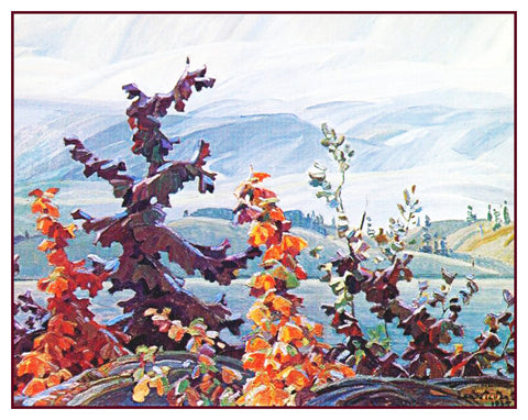 Franklin Carmichael's Scrub Oaks and Maple Trees Canada Landscape Counted Cross Stitch Pattern