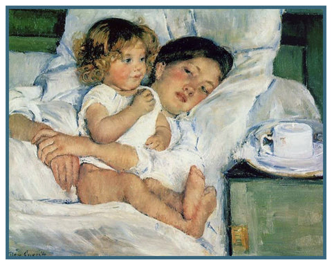 Breakfast in Bed by American impressionist artist Mary Cassatt Counted Cross Stitch Pattern
