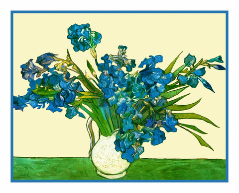 Vase of Irises inspired by Impressionist Vincent Van Gogh's Painting Counted Cross Stitch Pattern