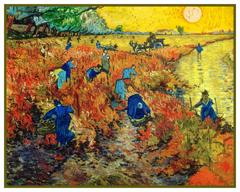 Workers in the Red  Vineyard France by Vincent Van Gogh Counted Cross Stitch Pattern