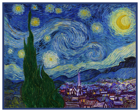 Starry Starry Night inspired by Impressionist Vincent Van Gogh's Painting Counted Cross Stitch Pattern