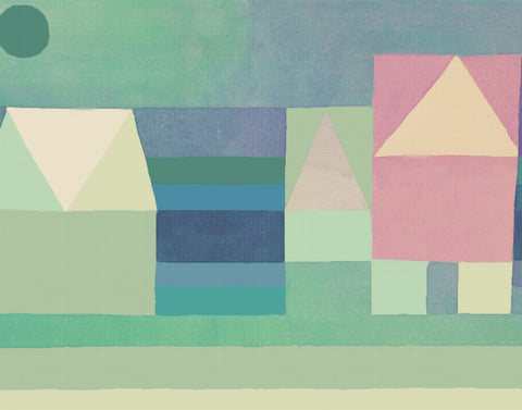 Paul Klee Three Houses Abstract  Counted Cross Stitch Pattern