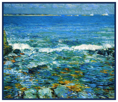 Surf at Duck Island Maine by American Impressionist Painter Childe Hassam Counted Cross Stitch Pattern