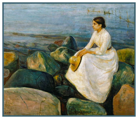 Inga on A Summer Night by Symbolist Artist Edvard Munch Counted Cross Stitch Chart Pattern DIGITAL DOWNLOAD