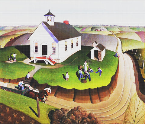 Arbor Day by American Painter Grant Wood Counted Cross Stitch Pattern