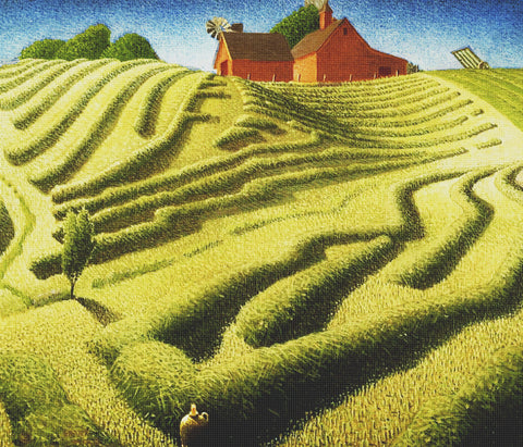 Haying by American Painter Grant Wood Counted Cross Stitch Pattern