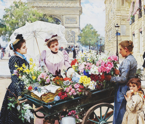 Parisian Flower Seller #10 by Louis Marie De Schryver Counted Cross Stitch Pattern