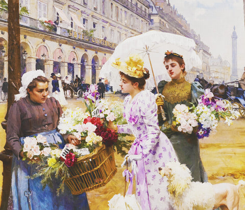 Parisian Flower Seller #12 by Louis Marie De Schryver Counted Cross Stitch Pattern