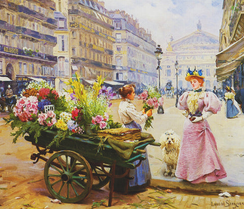 Parisian Flower Seller #7 by Louis Marie De Schryver Counted Cross Stitch Pattern DIGITAL DOWNLOAD