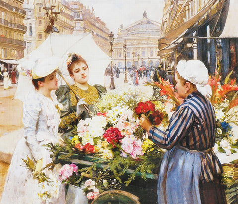 Parisian Flower Seller #8 by Louis Marie De Schryver Counted Cross Stitch Pattern