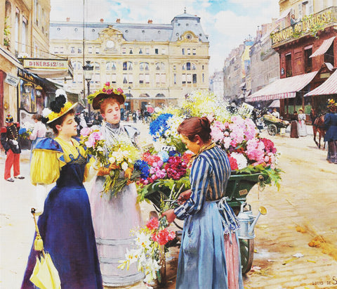Parisian Flower Seller #9 by Louis Marie De Schryver Counted Cross Stitch Pattern