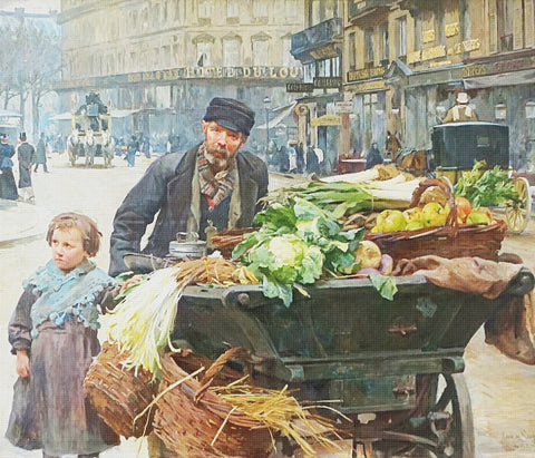 Father Daughter Flower Sellers by Louis Marie De Schryver Counted Cross Stitch Pattern DIGITAL DOWNLOAD