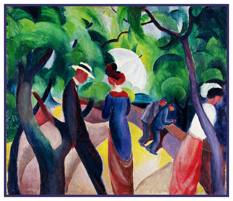 The Walk Promenade by Expressionist Artist August Macke Counted Cross Stitch Pattern