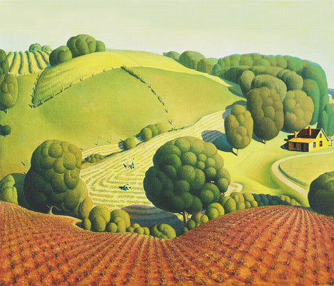 Planting Young Corn by American Painter Grant Wood Counted Cross Stitch Pattern