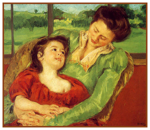 Rene and Margot at the Window by American Impressionist Artist Mary Cassatt Counted Cross Stitch Pattern
