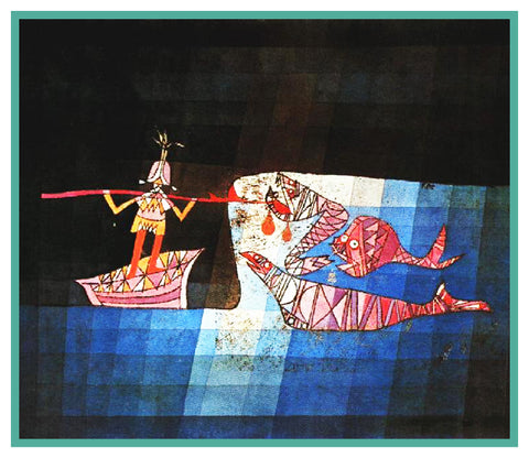 Seafarer Battle Scene from Opera by Expressionist Artist Paul Klee Counted Cross Stitch Pattern
