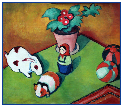 Child Little Walter's Toys by Expressionist Artist August Macke Counted Cross Stitch Pattern