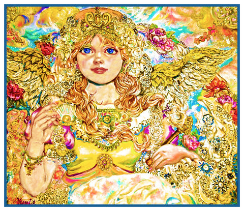 Angel of The Golden Pearls inpsired by Yumi Sugai Counted Cross Stitch Pattern