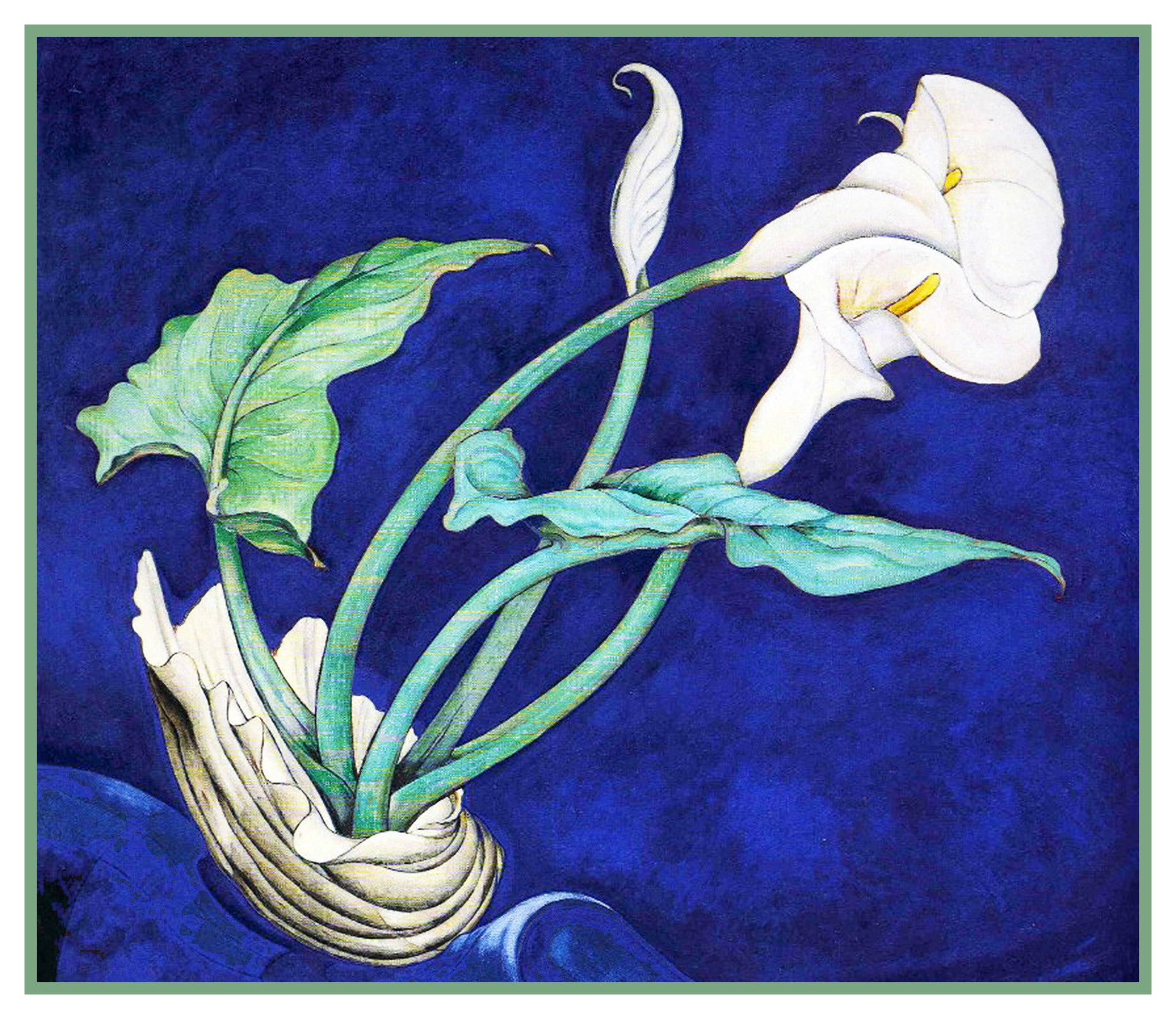 calla lily flower string painting White Calla Lily Flowers Still Life by American Artist Charles Demuth Counted Cross Stitch Pattern