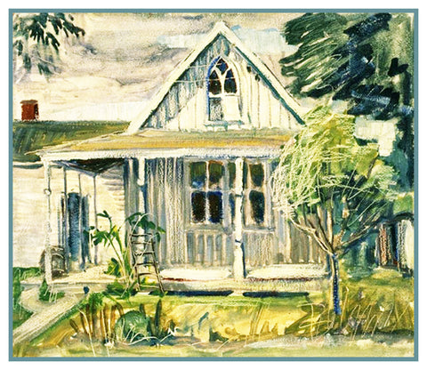 Farmhouse From American Gothic by American Painter Grant Wood Counted Cross Stitch Pattern