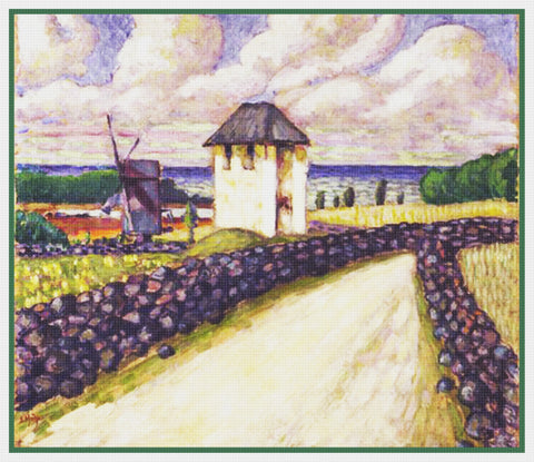 Bell Tower Landscape by Artist Konrad Magi Counted Cross Stitch Pattern