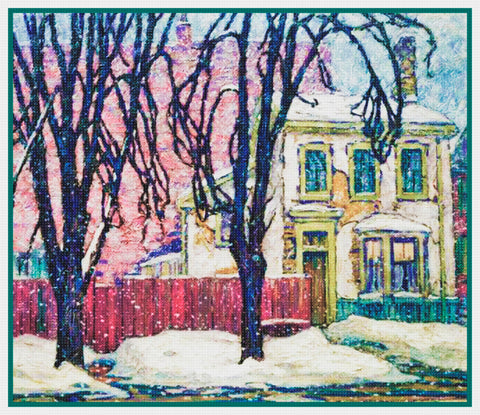 A Sunset Snow Landscape by Canadian Lawren Harris Counted Cross Stitch Pattern