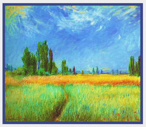 Path Through a Corn Field inspired by Claude Monet's Impressionist painting Counted Cross Stitch Pattern DIGITAL DOWNLOAD