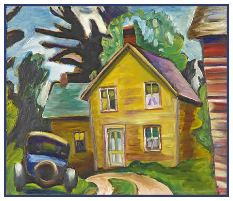 Farmhouse Car by Canadian Artist Prudence Heward Counted Cross Stitch Pattern