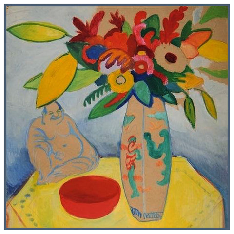 Buddha Vase of Wild Flowers Still Life by Expressionist Artist August Macke Counted Cross Stitch Pattern