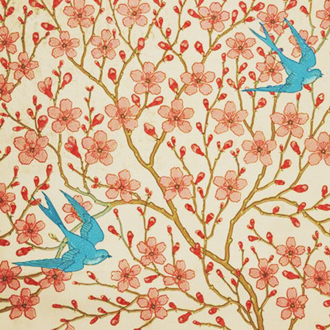 Swallows in Peach Blossoms-Square by Arts and Crafts Artist Walter Crane Counted Cross Stitch Pattern