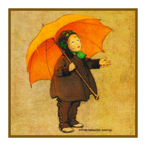 Autumn Showers and an Orange Umbrella By Jessie Willcox Smith Counted Cross Stitch Pattern