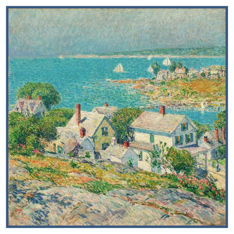 Headlands at Gloucester Massachusetts Seascape by American Impressionist Painter Childe Hassam Counted Cross Stitch Pattern