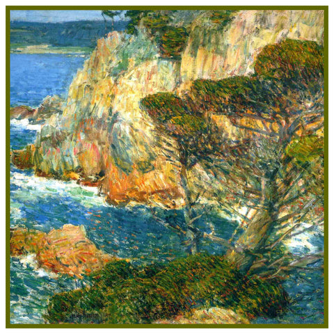 Sea and Surf at Point Lobos detail by American Impressionist Painter Childe Hassam Counted Cross Stitch Pattern