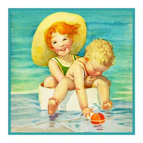 Children Playing at The Beach By Jessie Willcox Smith Counted Cross Stitch Pattern