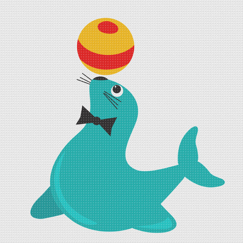 Contemporary Circus Seal Balancing a Ball Hand Embroidery Pattern