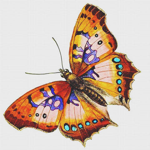 Pink, Orange and Black Butterfly in Flight Counted Cross Stitch Pattern DIGITAL DOWNLOAD