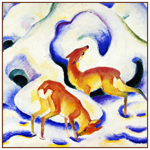 Deer Playing in the Snow by Expressionist Artist Franz Marc Counted Cross Stitch Pattern