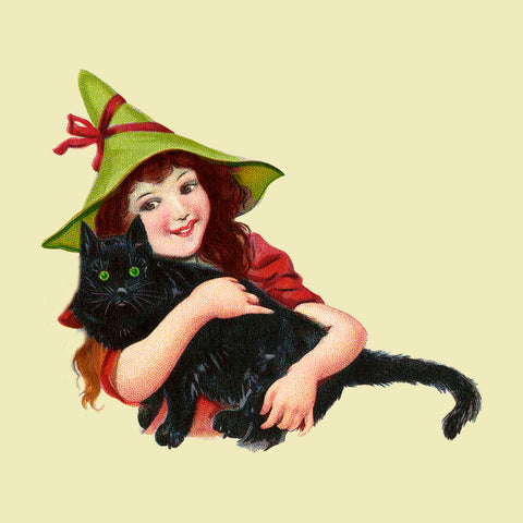 Halloween Vintage Girl with a Black Cat Counted Cross Stitch Pattern
