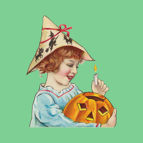 Halloween Vintage Girl with Pumpkin Counted Cross Stitch Pattern