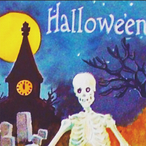 Halloween Skeleton Full Moon Detail Counted Cross Stitch Pattern