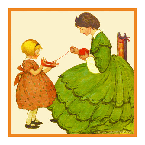 Little Girl helping Her Mother Wind Yarn By Jessie Willcox Smith Counted Cross Stitch Pattern