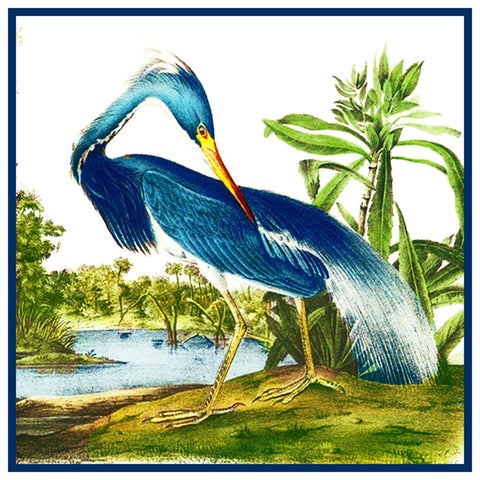 Great Blue Heron Bird Illustration by John James Audubon Counted Cross Stitch Pattern