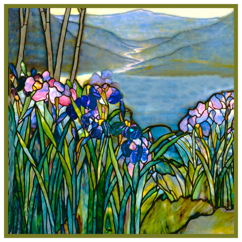 Purple Pink Iris Flowers detail inspired by Louis Comfort Tiffany  Counted Cross Stitch Pattern
