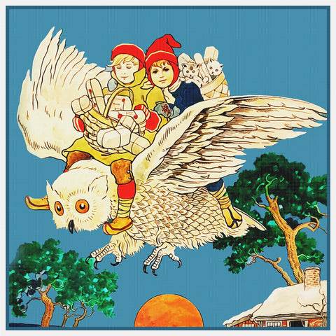 Owl Children Deliver Presents  by Jenny Nystrom Counted Cross Stitch Pattern