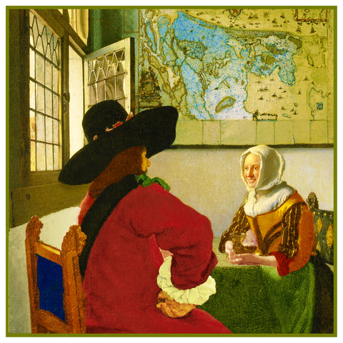 Officer and Laughing Girl by Johannes Vermeer Counted Cross Stitch Pattern