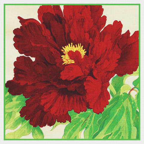Tanigami Konan Asian Red Peony Flower detail Counted Cross Stitch Pattern DIGITAL DOWNLOAD