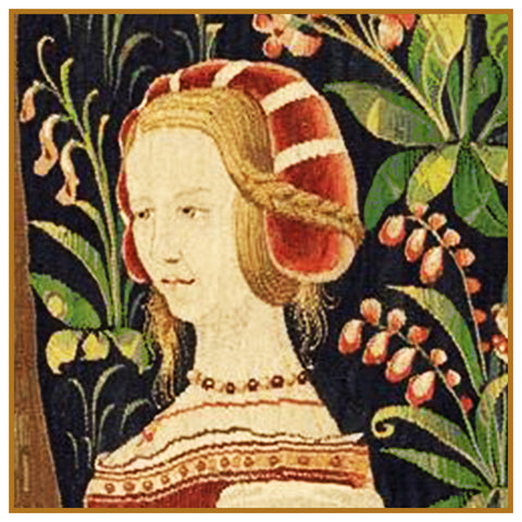 Maiden in Red Detail From a  Medieval Tapestry Counted Cross Stitch Pattern